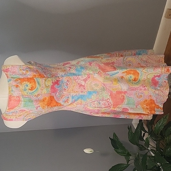 Chaps Cotton Lined Fit n Flare Floral Pastel Paisley Hidden Side Zip Dress Sz 8 - Picture 3 of 12